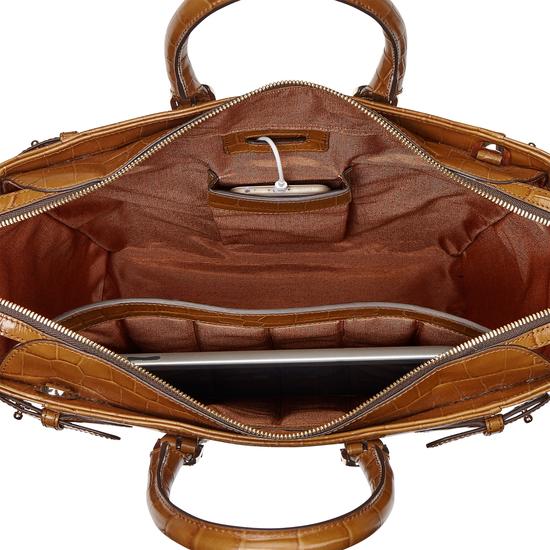 Midi Marylebone Tech Tote in Deep Shine Vintage Tan Croc from Aspinal of London