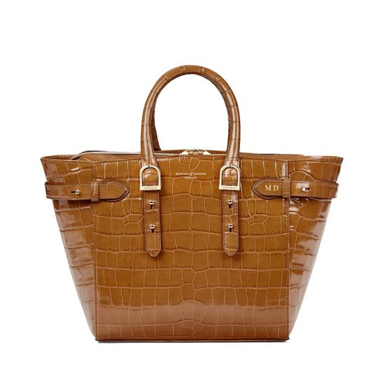 Midi Marylebone Tech Tote in Deep Shine Vintage Tan Croc from Aspinal of London