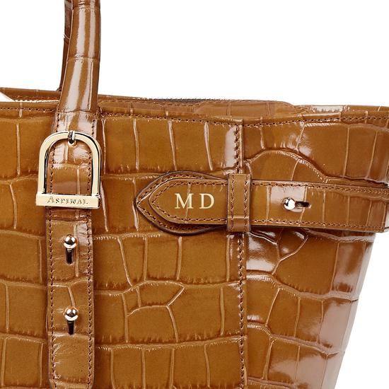 Midi Marylebone Tech Tote in Deep Shine Vintage Tan Croc from Aspinal of London