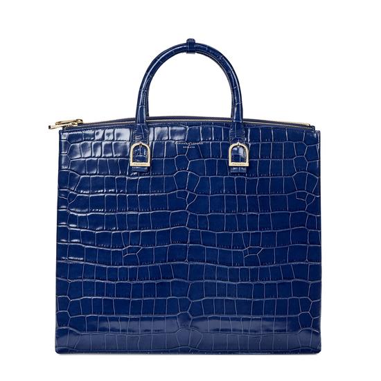 Editor's Tote in Deep Shine Navy Croc from Aspinal of London
