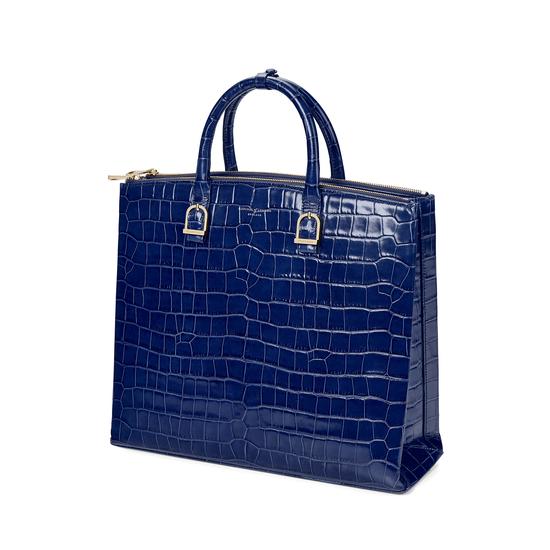 Editor's Tote in Deep Shine Navy Croc from Aspinal of London