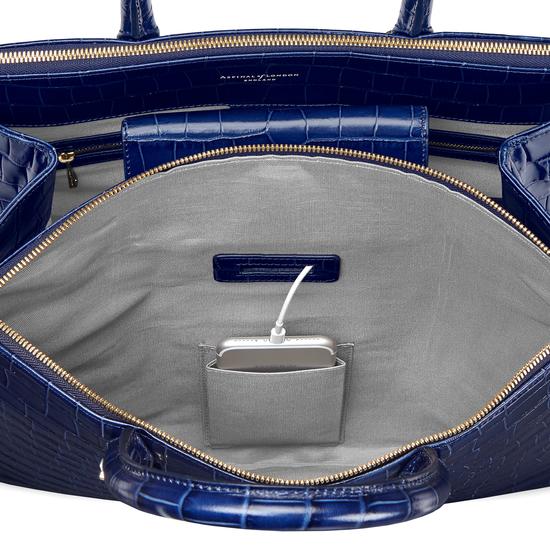 Editor's Tote in Deep Shine Navy Croc from Aspinal of London