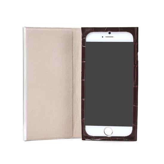 iPhone 7 Plus Leather Book Case in Deep Shine Amazon Brown Croc & Stone Suede from Aspinal of London