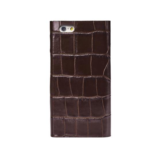 iPhone 7 Plus Leather Book Case in Deep Shine Amazon Brown Croc & Stone Suede from Aspinal of London