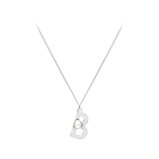 Sterling Silver & Akoya Pearl Alphabet Pendant Necklace (Letter B) from Aspinal of London