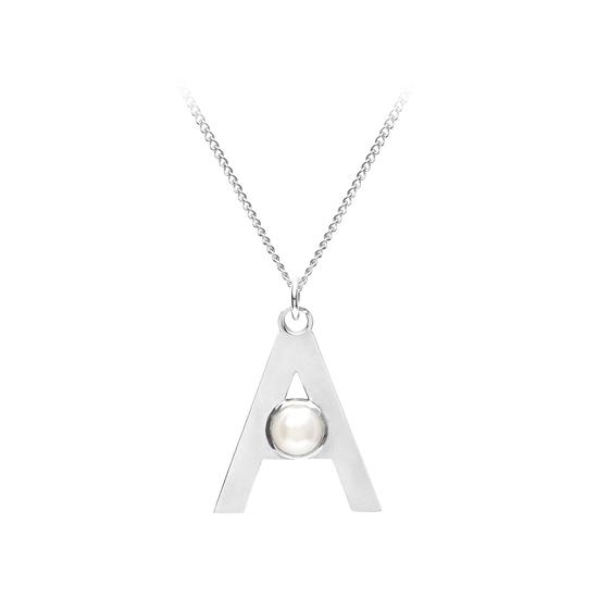 Sterling Silver & Akoya Pearl Alphabet Pendant Necklace (Letter A) from Aspinal of London