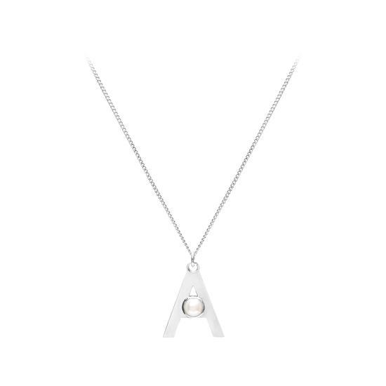 Sterling Silver & Akoya Pearl Alphabet Pendant Necklace (Letter A) from Aspinal of London