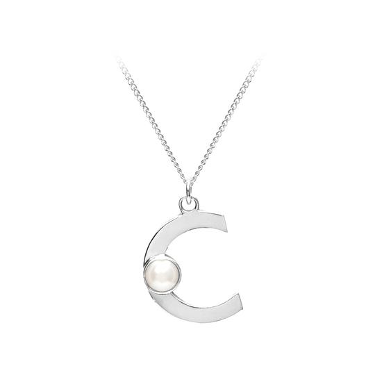 Sterling Silver & Akoya Pearl Alphabet Pendant Necklace (Letter C) from Aspinal of London