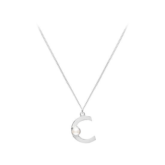 Sterling Silver & Akoya Pearl Alphabet Pendant Necklace (Letter C) from Aspinal of London