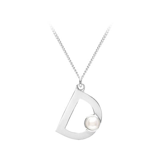 Sterling Silver & Akoya Pearl Alphabet Pendant Necklace (Letter D) from Aspinal of London