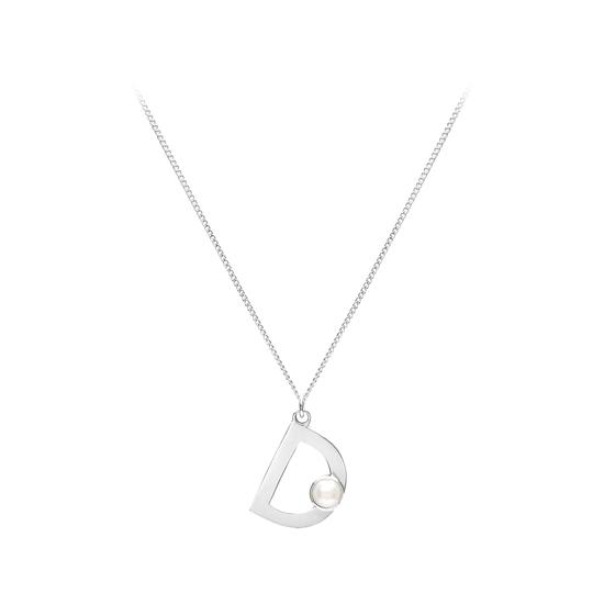 Sterling Silver & Akoya Pearl Alphabet Pendant Necklace (Letter D) from Aspinal of London