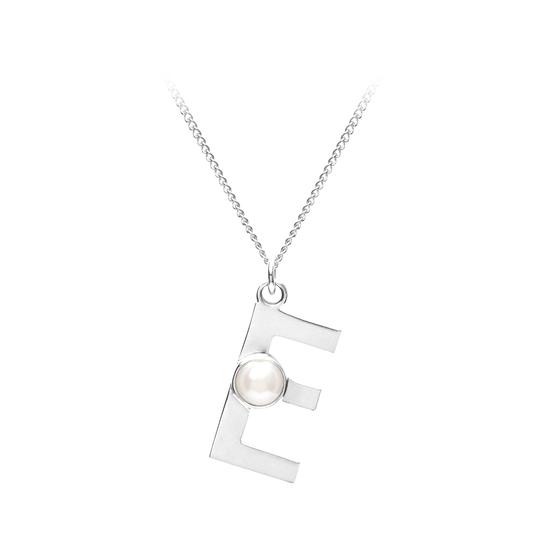 Sterling Silver & Akoya Pearl Alphabet Pendant Necklace (Letter E) from Aspinal of London