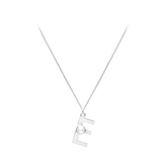 Sterling Silver & Akoya Pearl Alphabet Pendant Necklace (Letter E) from Aspinal of London