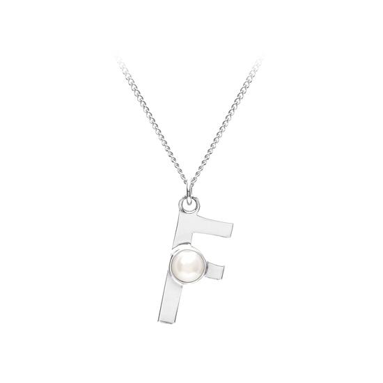 Sterling Silver & Akoya Pearl Alphabet Pendant Necklace (Letter F) from Aspinal of London