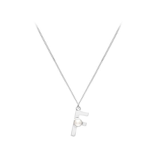 Sterling Silver & Akoya Pearl Alphabet Pendant Necklace (Letter F) from Aspinal of London