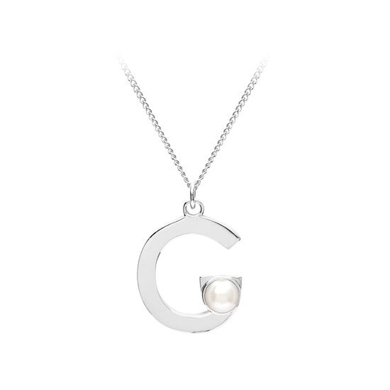 Sterling Silver & Akoya Pearl Alphabet Pendant Necklace (Letter G) from Aspinal of London