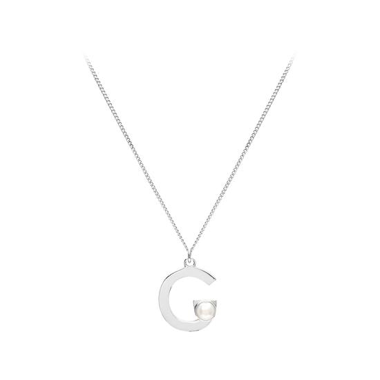 Sterling Silver & Akoya Pearl Alphabet Pendant Necklace (Letter G) from Aspinal of London