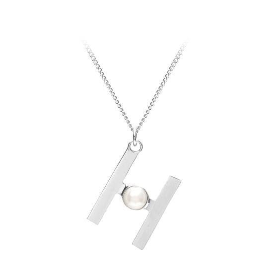 Sterling Silver & Akoya Pearl Alphabet Pendant Necklace (Letter H) from Aspinal of London