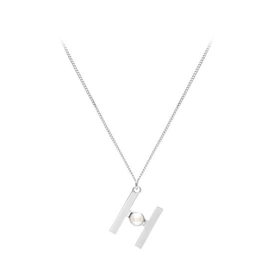 Sterling Silver & Akoya Pearl Alphabet Pendant Necklace (Letter H) from Aspinal of London