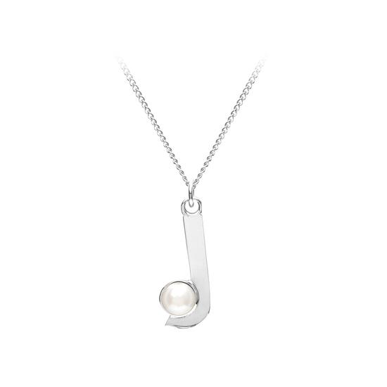 Sterling Silver & Akoya Pearl Alphabet Pendant Necklace (Letter J) from Aspinal of London
