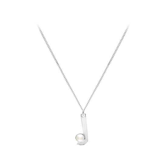 Sterling Silver & Akoya Pearl Alphabet Pendant Necklace (Letter J) from Aspinal of London