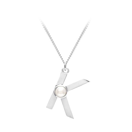 Sterling Silver & Akoya Pearl Alphabet Pendant Necklace (Letter K) from Aspinal of London