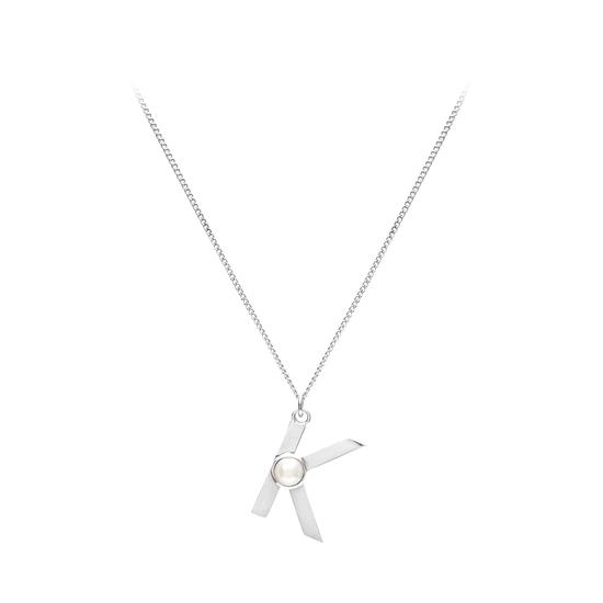 Sterling Silver & Akoya Pearl Alphabet Pendant Necklace (Letter K) from Aspinal of London