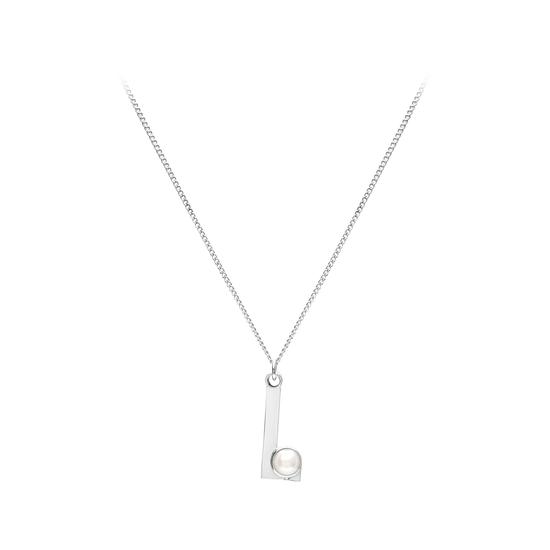 Sterling Silver & Akoya Pearl Alphabet Pendant Necklace (Letter L) from Aspinal of London