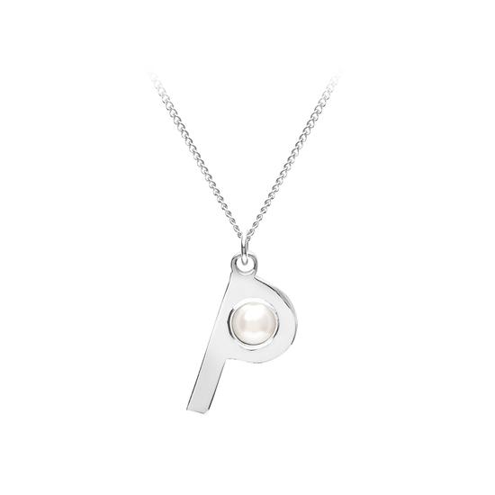Sterling Silver & Akoya Pearl Alphabet Pendant Necklace (Letter P) from Aspinal of London