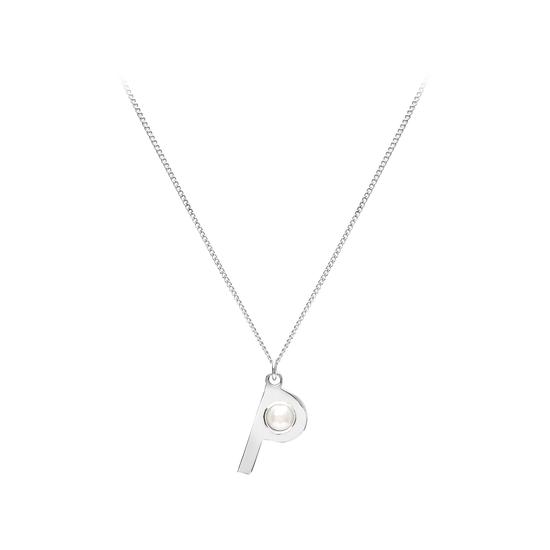 Sterling Silver & Akoya Pearl Alphabet Pendant Necklace (Letter P) from Aspinal of London