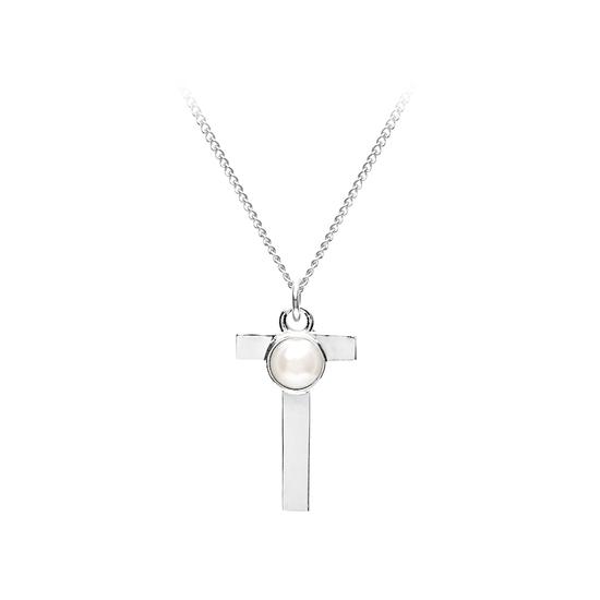 Sterling Silver & Akoya Pearl Alphabet Pendant Necklace (Letter T) from Aspinal of London