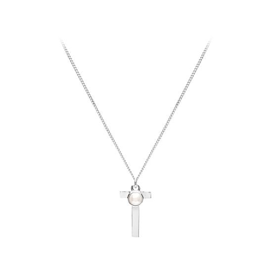 Sterling Silver & Akoya Pearl Alphabet Pendant Necklace (Letter T) from Aspinal of London