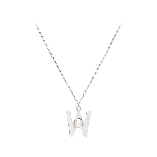 Sterling Silver & Akoya Pearl Alphabet Pendant Necklace (Letter W) from Aspinal of London