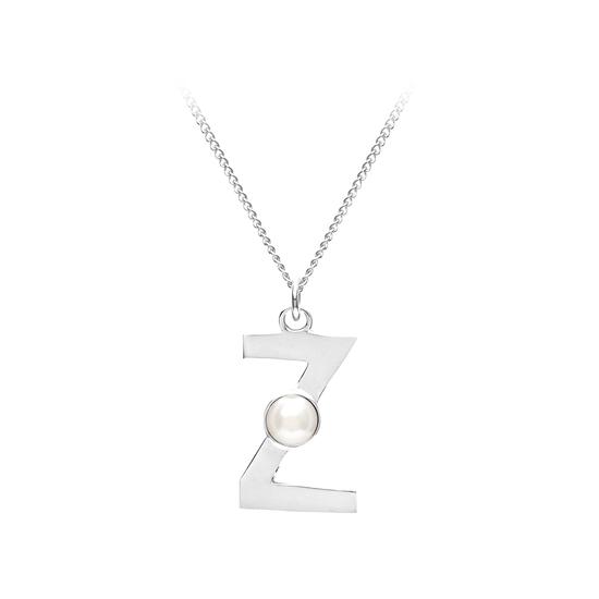 Sterling Silver & Akoya Pearl Alphabet Pendant Necklace (Letter Z) from Aspinal of London
