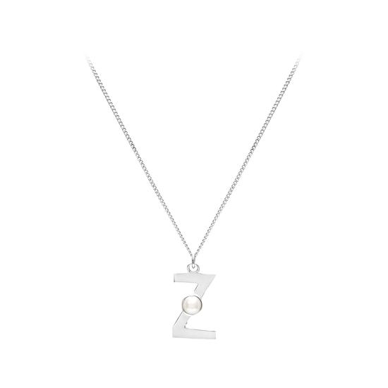 Sterling Silver & Akoya Pearl Alphabet Pendant Necklace (Letter Z) from Aspinal of London