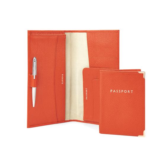 Lindberg Travel Wallet with Passport Cover in Coral Pebble from Aspinal of London