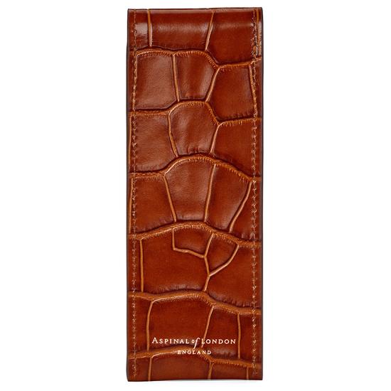 Small Pen Case in Deep Shine Vintage Tan Croc & Beige Suede from Aspinal of London