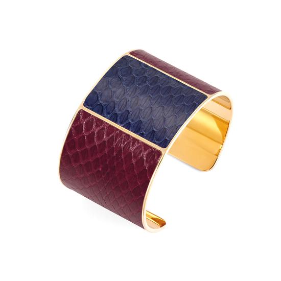 Minerva Cuff Bracelet in Bordeaux & Blue Moon Snake from Aspinal of London