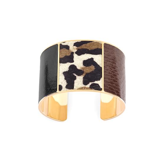 Minerva Cuff Bracelet in Black, Leopard & Brown Snake from Aspinal of London