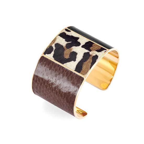 Minerva Cuff Bracelet in Black, Leopard & Brown Snake from Aspinal of London
