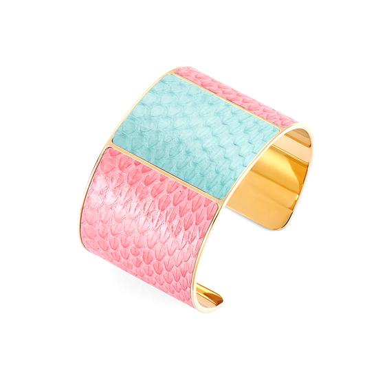 Minerva Cuff Bracelet in Blossom & Misty Blue Snake from Aspinal of London