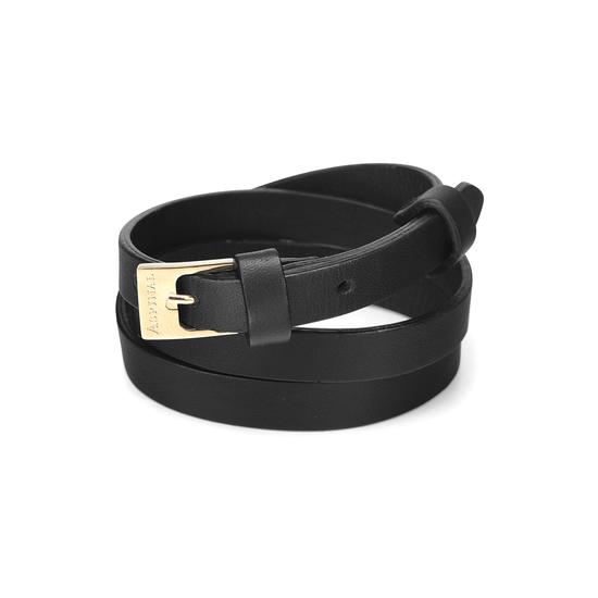 Mayfair Skinny Double Wrap Leather Bracelet in Smooth Black from Aspinal of London
