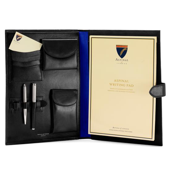A4 Conference Portfolio in Smooth Black & Cobalt Suede from Aspinal of London
