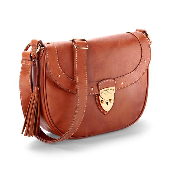 Portobello Saddle Bag in Smooth Tan & Stone Suede from Aspinal of London