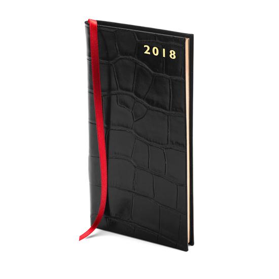 Slim Pocket Leather Diary in Deep Shine Black Croc from Aspinal of London