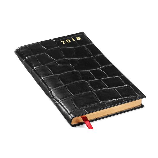 Slim Pocket Leather Diary in Deep Shine Black Croc from Aspinal of London