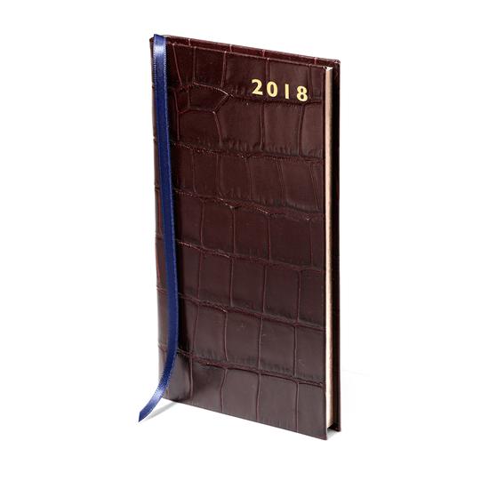Slim Pocket Leather Diary in Deep Shine Amazon Brown Croc from Aspinal of London