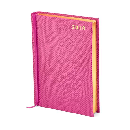 A6 Day per Page Leather Diary in Raspberry Lizard from Aspinal of London