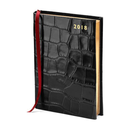 A6 Day per Page Leather Diary in Deep Shine Black Croc from Aspinal of London