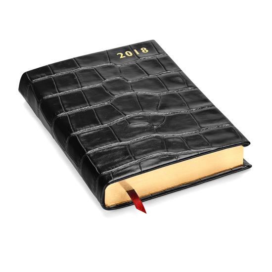 A6 Day per Page Leather Diary in Deep Shine Black Croc from Aspinal of London